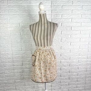 Vintage Handmade Brown and Beige Floral Half Apron with Pocket